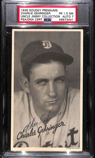 1936 Goudey Premiums Charlie Gehringer PSA 1.5 MK (Autograph Grade 7)